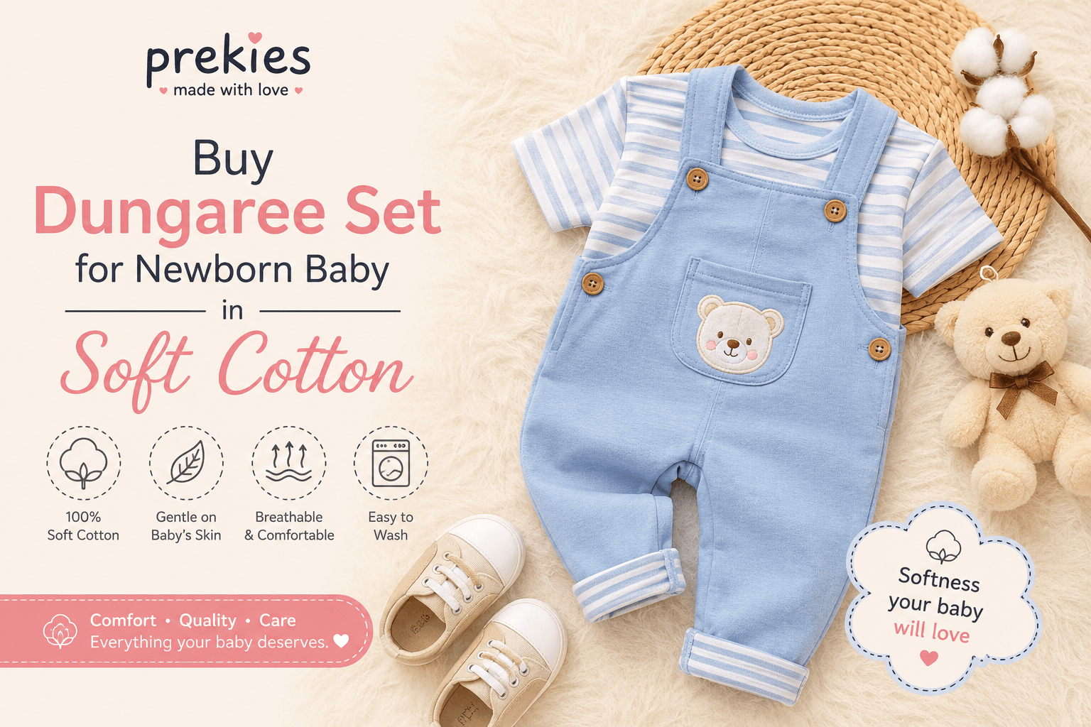 Buy Dungaree Set for Newborn Baby in Soft Cotton